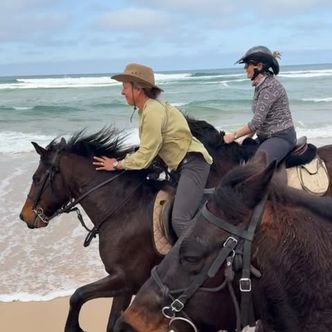 Cantering down the beach with Celia, her horses and new …